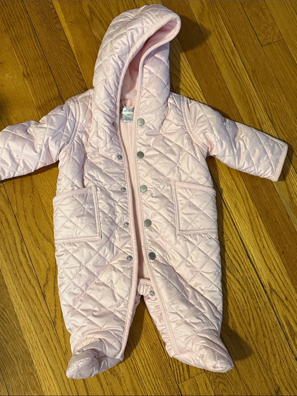 Ralph Lauren Quilted Hooded Footed baby One-Piece bunting in Light Pink 3m